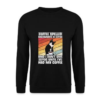 Katze Kaffee Spruch EEFFOC Geschenk Kaffeeliebhabe - Unisex Pullover - Schwarz - Vorne - Alina (178cm) & Michal (187cm)