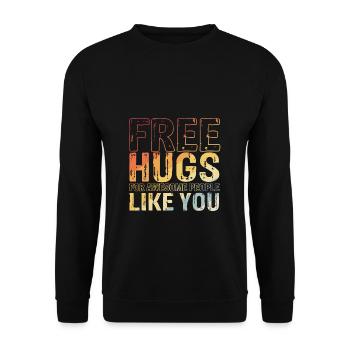 Free Hugs Spruch Umarmung Awesome Festival Geschen - Unisex Pullover - Schwarz - Vorne - Alina (178cm) & Michal (187cm)
