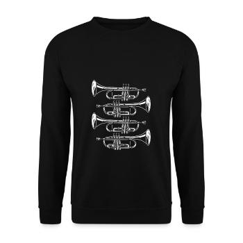 Retro Vintage Trompete Geschenkidee Trompeten Spie - Unisex Pullover - Schwarz - Vorne - Alina (178cm) & Michal (187cm)