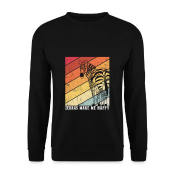 Vintage Zebras machen mich glücklich Zebra Spruch - Unisex Pullover - Schwarz - Vorne - Alina (178cm) & Michal (187cm)