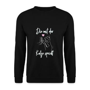 Katze Geschenk Die mit der Katze spricht Cam Mom - Unisex Pullover - Schwarz - Vorne - Alina (178cm) & Michal (187cm)