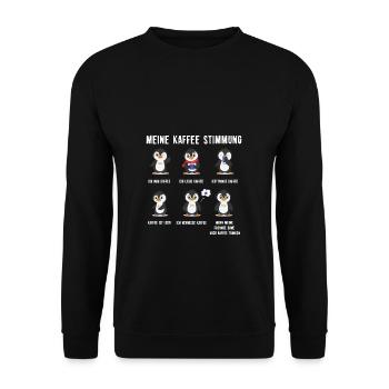 Meine Kaffee Stimmungen Pinguin Geschenk - Unisex Pullover - Schwarz - Vorne - Alina (178cm) & Michal (187cm)