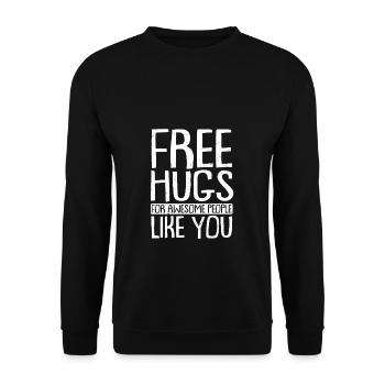 Free Hugs Spruch Umarmung Awesome Festival Geschen - Unisex Pullover - Schwarz - Vorne - Alina (178cm) & Michal (187cm)