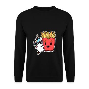 Pommes Frites Pommes Liebhaber Einhorn mit Pommes - Unisex Pullover - Schwarz - Vorne - Alina (178cm) & Michal (187cm)