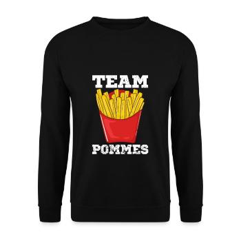 Team Pommes French Fries Crew Pommes Frites Fritte - Unisex Pullover - Schwarz - Vorne - Alina (178cm) & Michal (187cm)