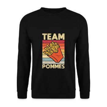 Team Pommes French Fries Crew Pommes Frites Gesche - Unisex Pullover - Schwarz - Vorne - Alina (178cm) & Michal (187cm)
