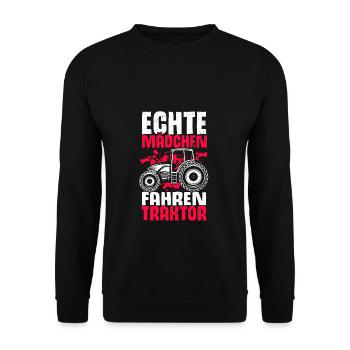 Echte Mädchen Fahren Traktor schönes Trecker Landw - Unisex Pullover - Schwarz - Vorne - Alina (178cm) & Michal (187cm)