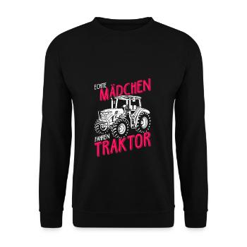 Echte Mädchen Fahren Traktor schönes Trecker Landw - Unisex Pullover - Schwarz - Vorne - Alina (178cm) & Michal (187cm)