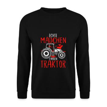 Echte Mädchen Fahren Traktor schönes Trecker Landw - Unisex Pullover - Schwarz - Vorne - Alina (178cm) & Michal (187cm)