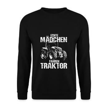 Echte Mädchen Fahren Traktor schönes Trecker Landw - Unisex Pullover - Schwarz - Vorne - Alina (178cm) & Michal (187cm)