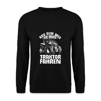 Aus Dem Weg Ich Muss Traktor Fahren Trecker Bauer - Unisex Pullover - Schwarz - Vorne - Alina (178cm) & Michal (187cm)