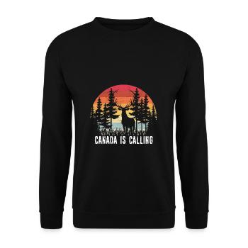 Canada Is Calling - Kanada Elch Elk Backpacker Ges - Unisex Pullover - Schwarz - Vorne - Alina (178cm) & Michal (187cm)