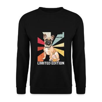 Limited Edition Retro Mops Vintage Mops Geschenk - Unisex Pullover - Schwarz - Vorne - Alina (178cm) & Michal (187cm)