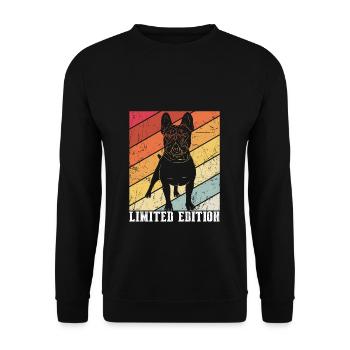 Limited Edition Retro Mops Vintage Möpse Geschenk - Unisex Pullover - Schwarz - Vorne - Alina (178cm) & Michal (187cm)