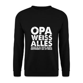 Opa weiss alles - Wenn er es nicht weiss erfindet - Unisex Pullover - Schwarz - Vorne - Alina (178cm) & Michal (187cm)