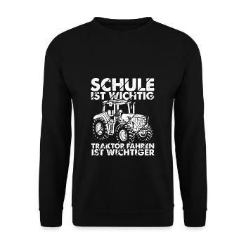 Traktor Spruch Schule Ist Wichtig Traktor Jungen T - Unisex Pullover - Schwarz - Vorne - Alina (178cm) & Michal (187cm)