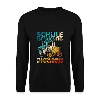 Traktor Spruch Schule Ist Wichtig Traktor Jungen T - Unisex Pullover - Schwarz - Vorne - Alina (178cm) & Michal (187cm)
