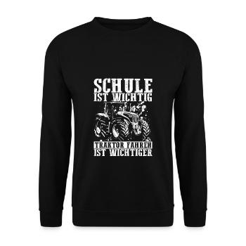 Traktor Spruch Schule Ist Wichtig Traktor Jungen T - Unisex Pullover - Schwarz - Vorne - Alina (178cm) & Michal (187cm)