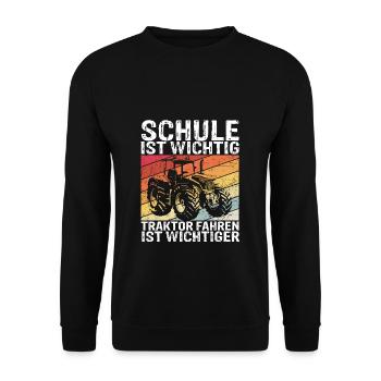 Traktor Spruch Schule Ist Wichtig Traktor Jungen T - Unisex Pullover - Schwarz - Vorne - Alina (178cm) & Michal (187cm)