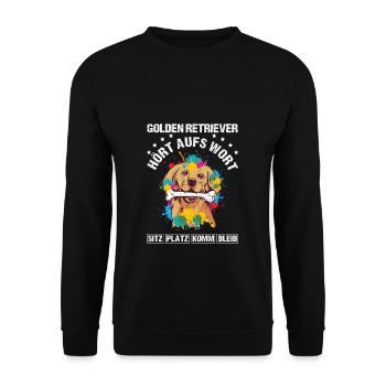 Golden Retriever - Hört aufs Wort Spruch Golden Re - Unisex Pullover - Schwarz - Vorne - Alina (178cm) & Michal (187cm)
