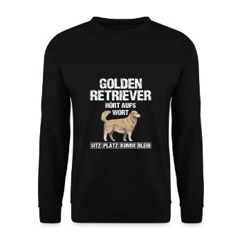 Golden Retriever - Hört aufs Wort Spruch Golden Re - Unisex Pullover - Schwarz - Vorne - Alina (178cm) & Michal (187cm)