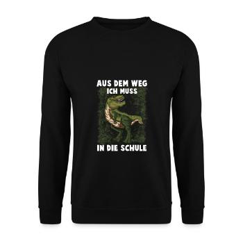 T-Rex Schule Schulkind Dino Geschenk Schulstart - Unisex Pullover - Schwarz - Vorne - Alina (178cm) & Michal (187cm)