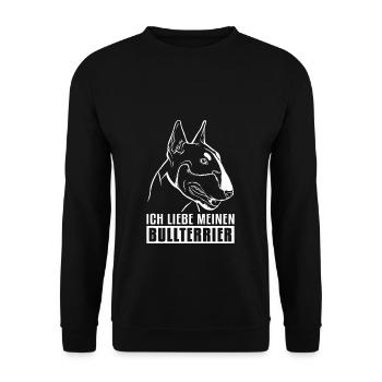 Bullterrier Hund Hundebesitzer Ich liebe meinen Bu - Unisex Pullover - Schwarz - Vorne - Alina (178cm) & Michal (187cm)