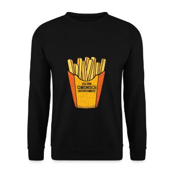 Ich bin chronisch UNTERPOMMEST - Pommes Fritten Sp - Unisex Pullover - Schwarz - Vorne - Alina (178cm) & Michal (187cm)