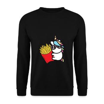 Pommes Frites Pommes Liebhaber Einhorn mit Pommes - Unisex Pullover - Schwarz - Vorne - Alina (178cm) & Michal (187cm)