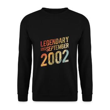 20th Birthday Gift Legendary Since September 2002 - Unisex Pullover - Schwarz - Vorne - Alina (178cm) & Michal (187cm)
