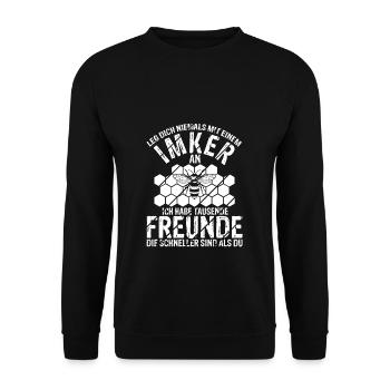 Imker Bienen Leg dich niemals mit einem Imker an G - Unisex Pullover - Schwarz - Vorne - Alina (178cm) & Michal (187cm)