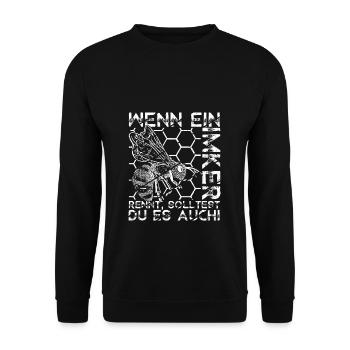 Wenn ein Imker Rennt, Solltest du es auch! Imker S - Unisex Pullover - Schwarz - Vorne - Alina (178cm) & Michal (187cm)
