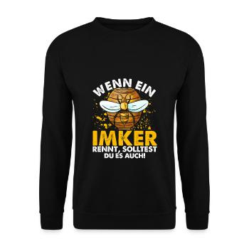 Imker Spruch - Wenn ein Imker Rennt, Solltest du e - Unisex Pullover - Schwarz - Vorne - Alina (178cm) & Michal (187cm)