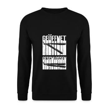 Friseure geöffnet geschlossen witziges Friseur Ges - Unisex Pullover - Schwarz - Vorne - Alina (178cm) & Michal (187cm)