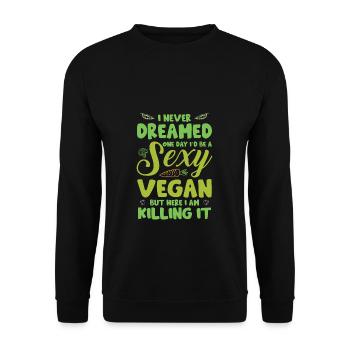 Vegan Tierschutz Lustig Spruch Veganer Vegetarier - Unisex Pullover - Schwarz - Vorne - Alina (178cm) & Michal (187cm)