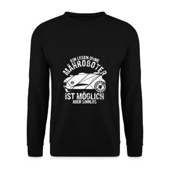 Mähroboter Garten Rasenroboter Mäher Geschenk - Unisex Pullover - Schwarz - Vorne - Alina (178cm) & Michal (187cm)