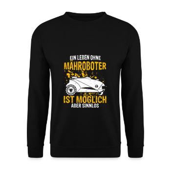 Mähroboter Garten Rasenroboter Mäher Geschenk - Unisex Pullover - Schwarz - Vorne - Alina (178cm) & Michal (187cm)
