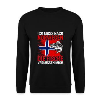 Ich muss nach NORWEGEN - Fische vermissen mich Ges - Unisex Pullover - Schwarz - Vorne - Alina (178cm) & Michal (187cm)