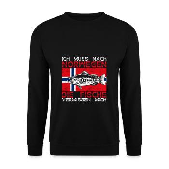 Ich muss nach NORWEGEN - Fische vermissen mich Ges - Unisex Pullover - Schwarz - Vorne - Alina (178cm) & Michal (187cm)