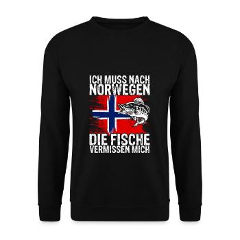 Urlaub Elche NORWEGEN die Fische vermissen mich An - Unisex Pullover - Schwarz - Vorne - Alina (178cm) & Michal (187cm)
