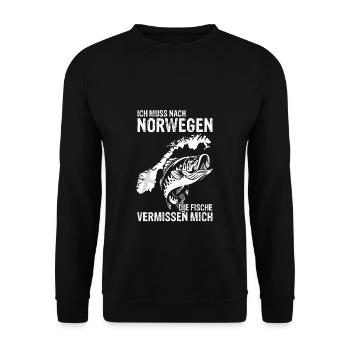 Ich muss nach NORWEGEN - Fische vermissen mich Ges - Unisex Pullover - Schwarz - Vorne - Alina (178cm) & Michal (187cm)