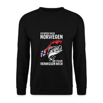Urlaub Elche NORWEGEN die Fische vermissen mich An - Unisex Pullover - Schwarz - Vorne - Alina (178cm) & Michal (187cm)