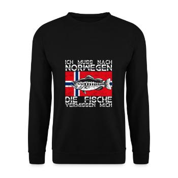 Urlaub Elche NORWEGEN die Fische vermissen mich An - Unisex Pullover - Schwarz - Vorne - Alina (178cm) & Michal (187cm)