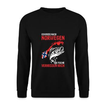 Urlaub Elche NORWEGEN die Fische vermissen mich An - Unisex Pullover - Schwarz - Vorne - Alina (178cm) & Michal (187cm)