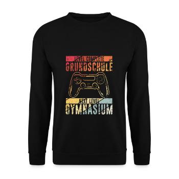 Level Complete Einschulung Gymnasium 5. Klasse Gam - Unisex Pullover - Schwarz - Vorne - Alina (178cm) & Michal (187cm)