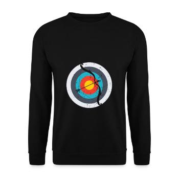 Bogenschießen Herzschlag Pfeil & Bogen Geschenk - Unisex Pullover - Schwarz - Vorne - Alina (178cm) & Michal (187cm)