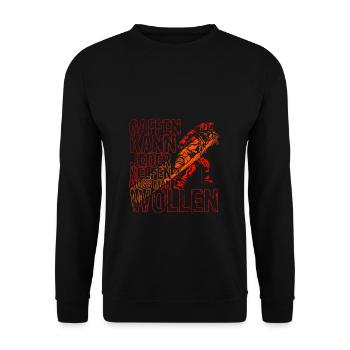 Feuerwehr Gaffen kann jeder Feuerwehrmann Gaffer S - Unisex Pullover - Schwarz - Vorne - Alina (178cm) & Michal (187cm)