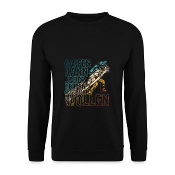 Feuerwehr Gaffen kann jeder Feuerwehrmann Gaffer G - Unisex Pullover - Schwarz - Vorne - Alina (178cm) & Michal (187cm)