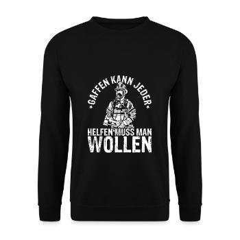 Feuerwehr Gaffen kann jeder helfen muss man wollen - Unisex Pullover - Schwarz - Vorne - Alina (178cm) & Michal (187cm)