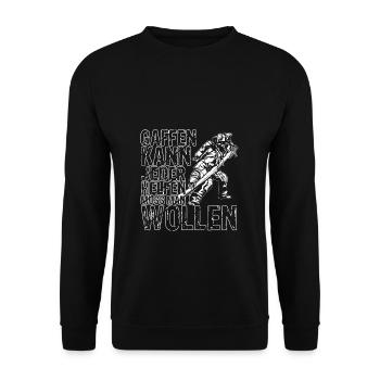 Feuerwehr Gaffen kann jeder helfen muss man wollen - Unisex Pullover - Schwarz - Vorne - Alina (178cm) & Michal (187cm)